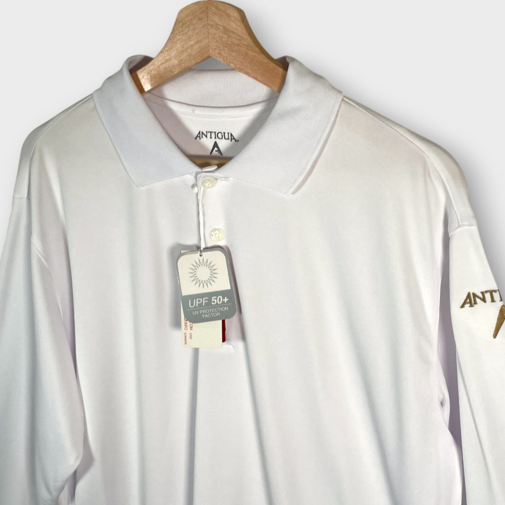Antigua UPF 50+ Desert Dry XtraLite Polo Men's MEDIUM White Golf Performance NEW - Picture 2 of 12